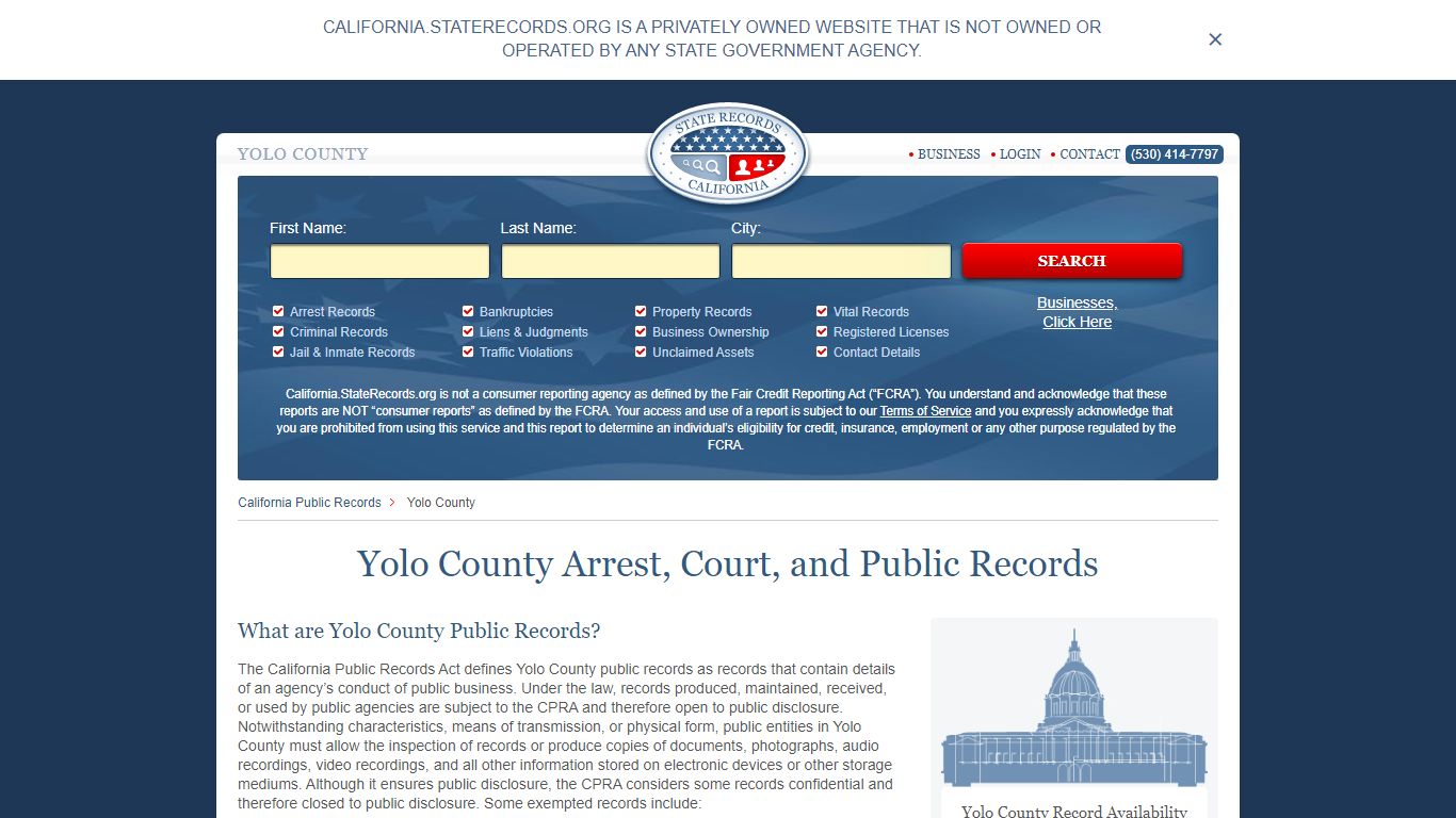 Yolo County Arrest, Court, and Public Records
